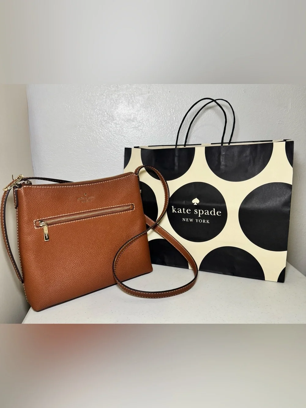 Kate Spade Brown Pebble Leather Crossbody Bag Purse NWT adjustable strap